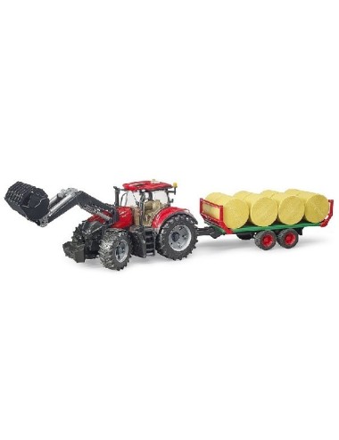 TRATTORE CASE IH OPTUM 300 CVX CON BENNA E RIMORCHIO PORTA BALLE DI FIENO BRUDER - 03198