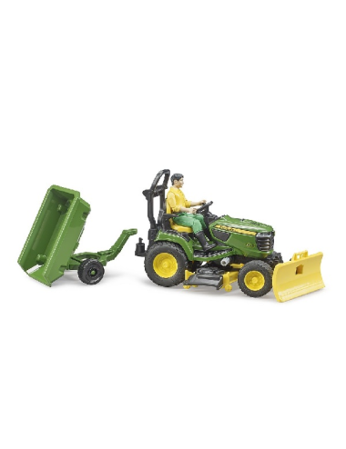 JOHN DEERE TRATTORE TOSAERBA CON RIMORCHIO GIARDINIERE BRUDER - 62104