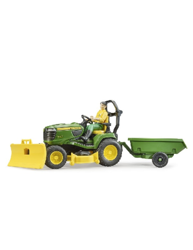 JOHN DEERE TRATTORE TOSAERBA CON RIMORCHIO GIARDINIERE BRUDER - 62104