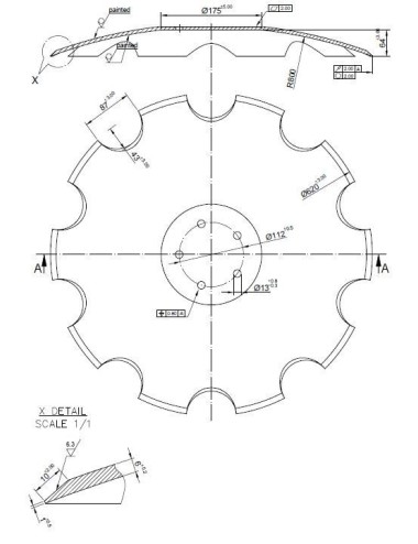 DISCO FRASTAGLIATO DIAMETRO 560 SP.6, 5 FORI INT.SKF - MOVIT