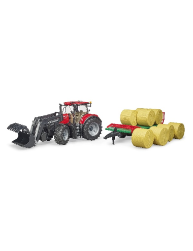 TRATTORE CASE IH OPTUM 300 CVX CON BENNA E RIMORCHIO PORTA BALLE DI FIENO BRUDER - 03198