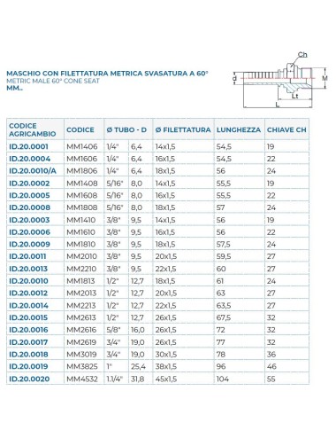 MASCHIO METRICO 60° 14X1,5-1/4"