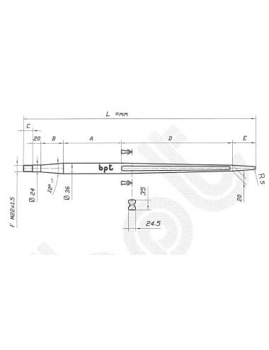 PUNTA CARICATORE DIRITTA L.900X36