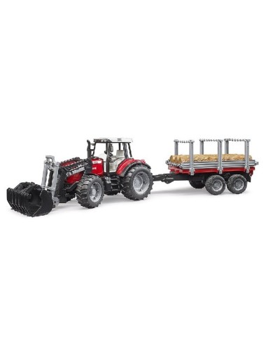 TRATTORE MASSEY FERGUSON 7840 CON RIMORCHIO TRASPORTO TRONCHI BRUDER - 02046