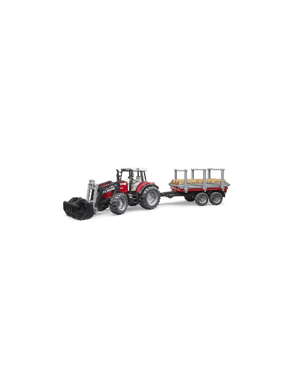 TRATTORE MASSEY FERGUSON 7840 CON RIMORCHIO TRASPORTO TRONCHI BRUDER - 02046