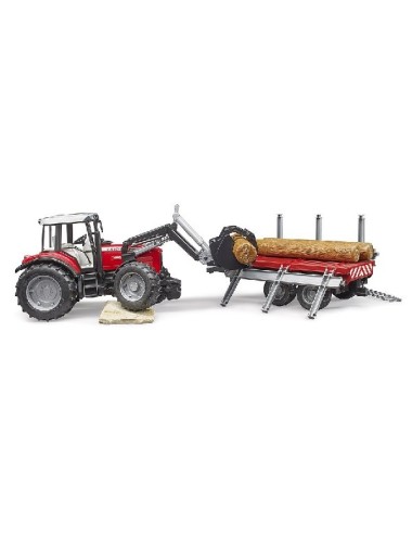 TRATTORE MASSEY FERGUSON 7840 CON RIMORCHIO TRASPORTO TRONCHI BRUDER - 02046